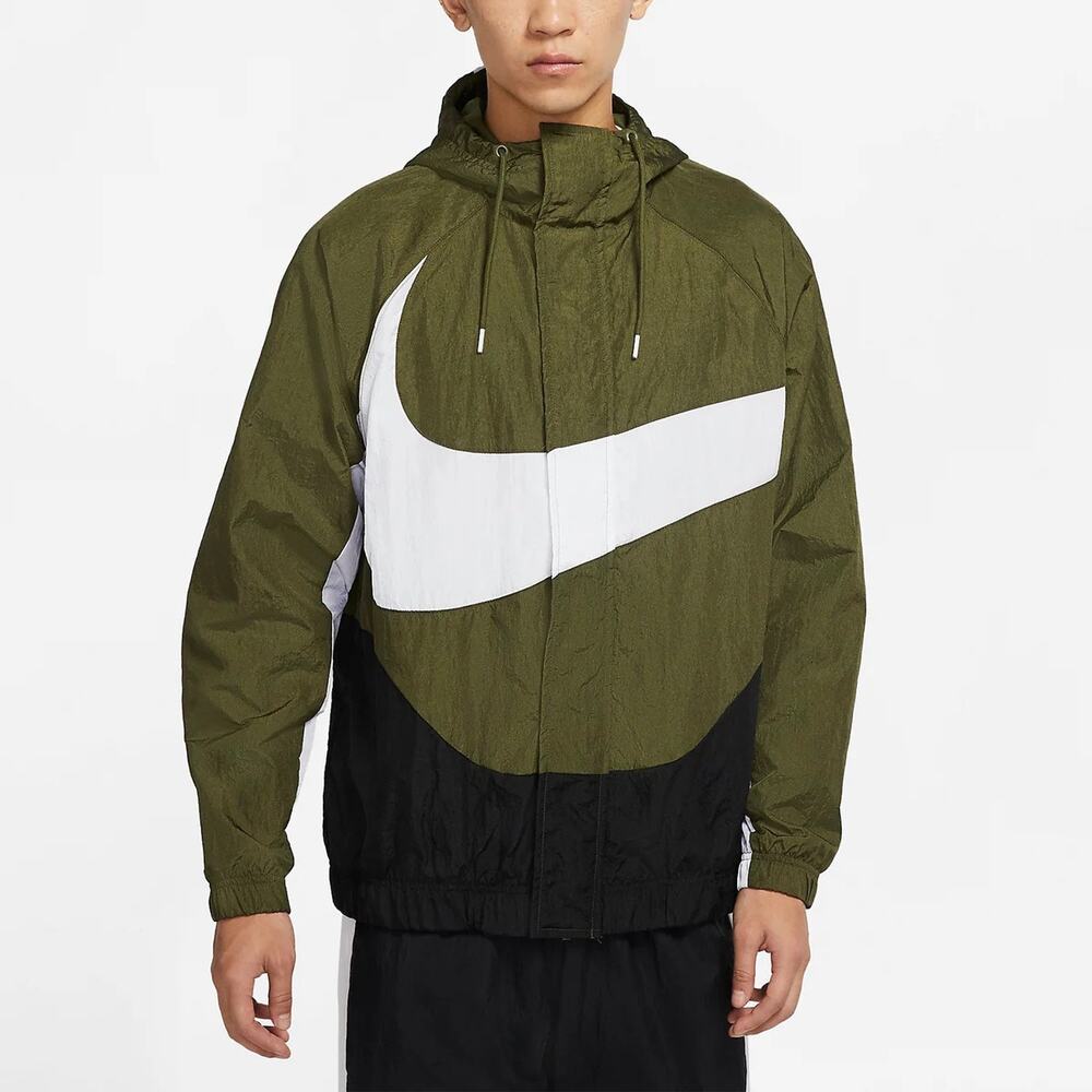 Nike Swoosh Woven Lined Jacket Green Black DD5967-326 Men's Size Medium